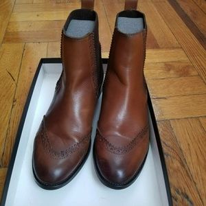 Massimo Dutti Brown Wingtip Leather Chelsea Boots